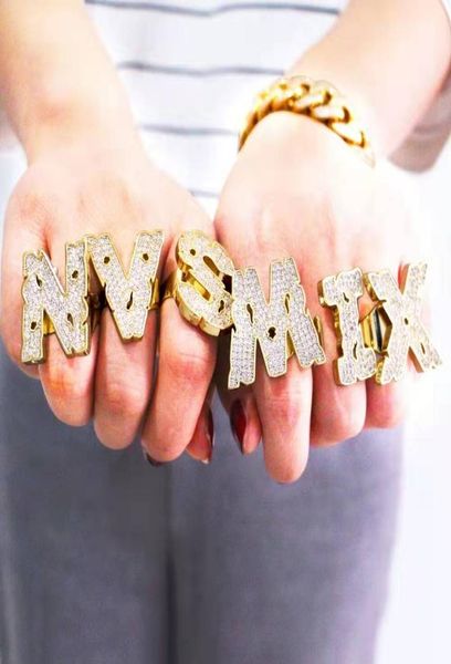 

custome name iced out a to z 26 letters gold rings men women hip hop luxury designer blind diamond letter ring lover couple jewelr7917517, Golden;silver