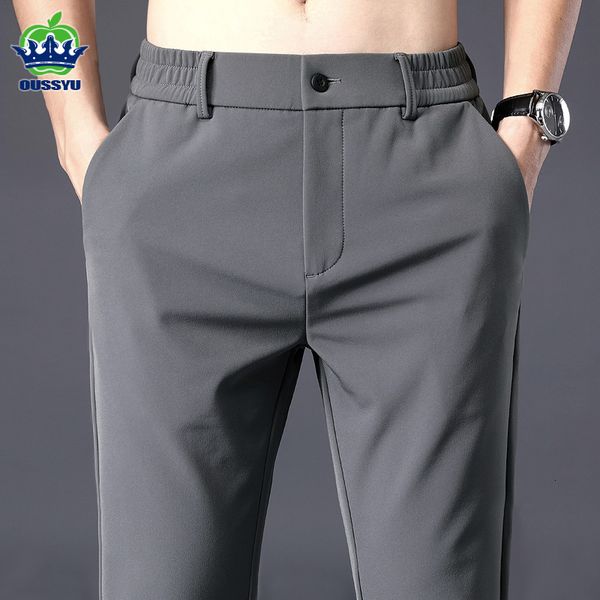 

men s pants summer casual thin business stretch slim fit elastic waist jogger korean classic blue black gray brand trousers male 230729