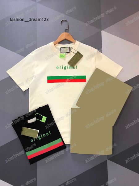 

men's t-shirts 22ss men women designers t-shirts tee color stripe print short sleeve man crew neck paris fashion streetwear beige black, White;black