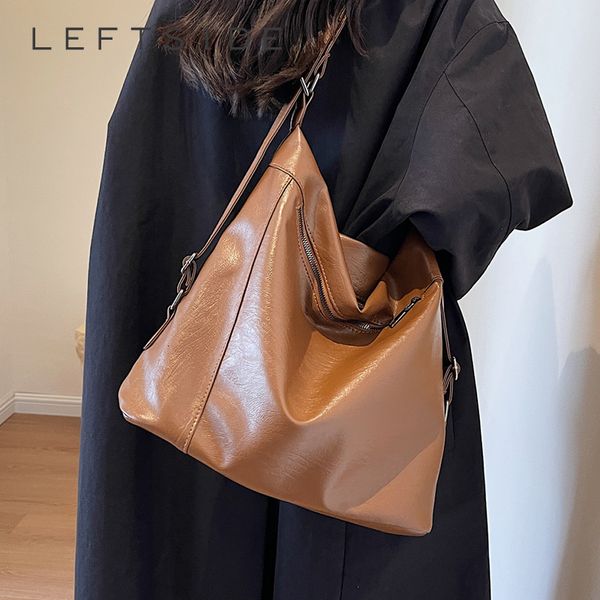 

evening bags leftside 2023 retro big shoulder for women vintage solid color simple large capacity pu leather handbags travel tote bag 230729