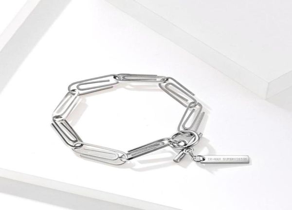 

simple pin chain bracelet stainless steel paper clip link wristband for men male fashion punk jewelry link38385749506080, Black