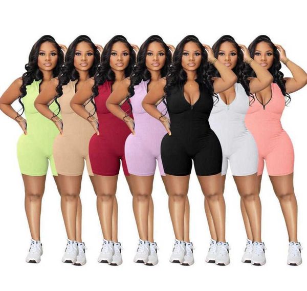 

women jumpsuits designer 2023 new slim sleeveless onesies ladies candy multicolor zipper rompers 7 colours3023135, Black;white