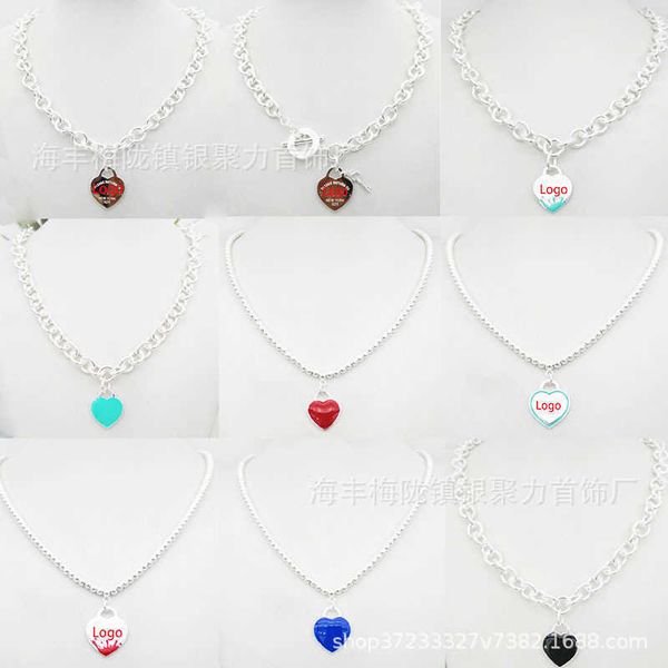 

tiffay 925 silver love glue drop peach heart cnc pendant necklace collar chain popular gift fashion jewelry, Black