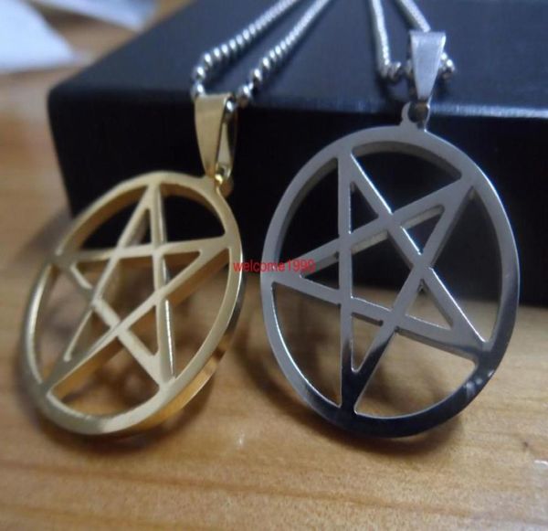 

silvergold stainless steel pentagram satanic worship charm pendant necklace2150502, Silver