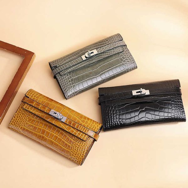 

new crocodile pattern women's wallet belly long cowhide wallet fashion women's handbag leather handbag