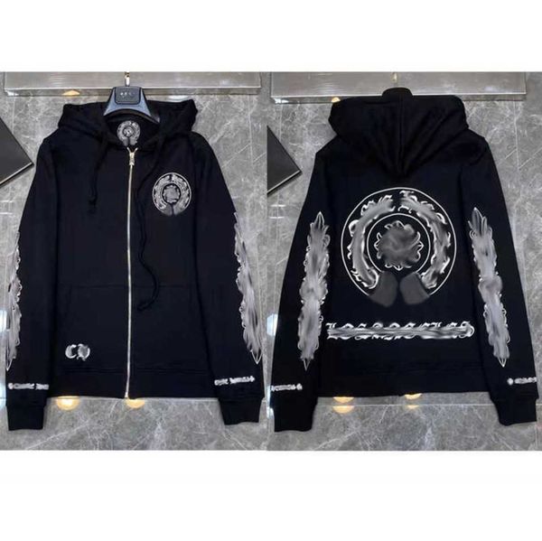 

men's fashion luxury sweatshirts jackets brand ch hoodies zipper hooded men women designers sanskrit horseshoe cross pullover sweater h, Black