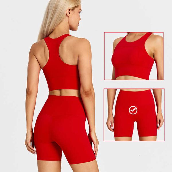 

lulu 2 pcs sports set exercise biker short 5" no center seam exercise running fitness back waist short sports gym workout short woman l