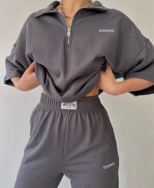 

women's sets 2023 autumn new polo neck loose short sleeve long pants women's set women's two piece set, White