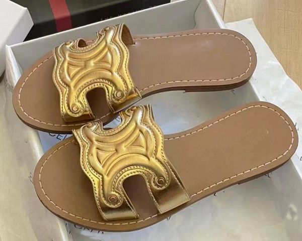 

luxury triomphe designer slipper soft massage slides sandals shoes slide summer beach outdoor cool slippers fashion flat flip flops designer, Black