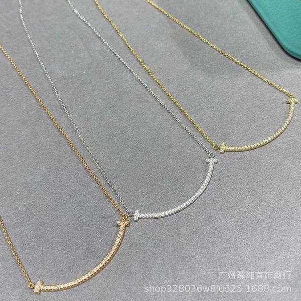 

high version tiffay smiling face necklace women's new full diamond medium pendant 18k rose gold high version t1 double t clavicle chain, Black