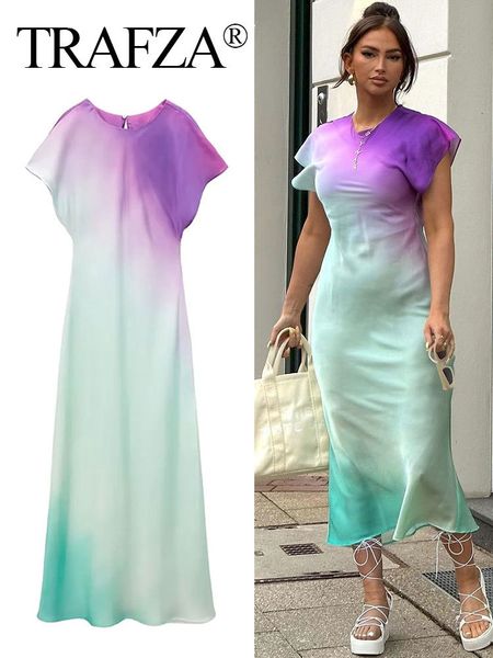 

basic casual dresses trafza women tie dye o neck midi dress summer woman elegant sleeveless satin dresses female casual evening dress vestid, Black;gray