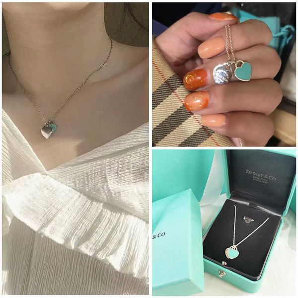 

designer tiffay red enamel love necklace for women 925 sterling silver light luxury small double heart pendant collar chain