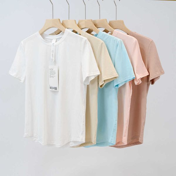 

ll-01 love summer women's casual simple and breathable elastic round neck solid color t-shirt fitness yoga sports short sleeve summer t