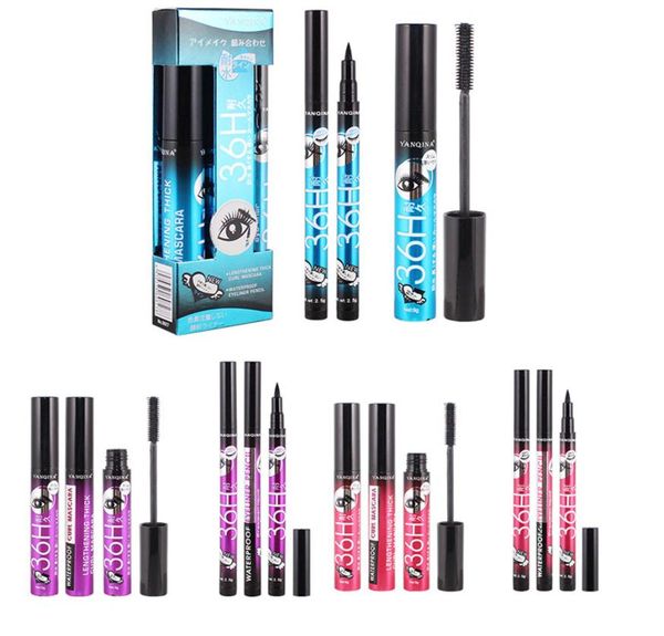 

yanqina brand black eye mascara eyeliner set long eyelash silicone brush curving lengthening mascaras waterproof makeup7806407