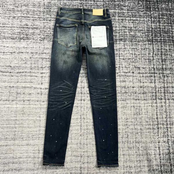 

designer purple jeans brand mens pants pantalones ripped straight regular denim tears washed old long hole 6iem, Blue