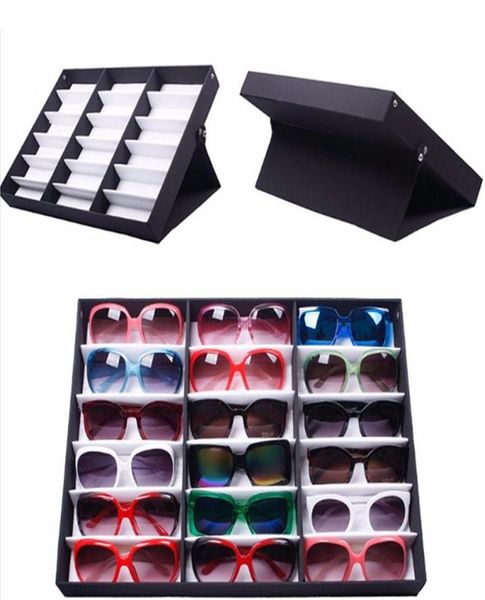 

18 girds glasses storage display case box eyeglass sunglasses optical display organizer frames spectacles tray275x6033007, Black;white