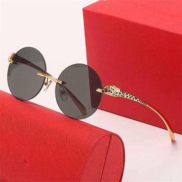 

50% off wholesale of new frameless retro round for men and women leopard head painted mirror legs personalized sunglasses trendy glasses 959, White;black