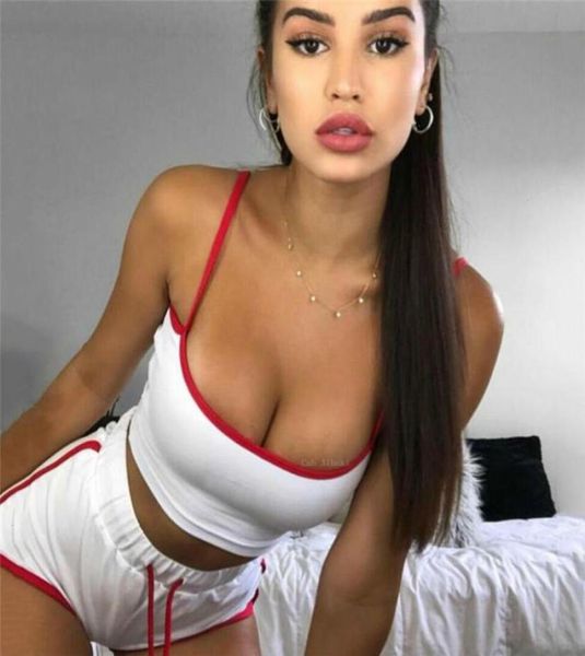 

casual women summer outfit 2pcs tank crop camis and shorts yoga sets bodycon set running sport jumpsuit gym clothes92305337429741, White;red