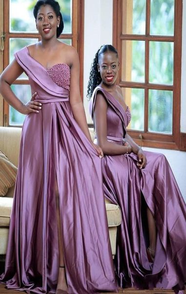 

arabic lilac bridesmaid dresses one shoulder long for weddings pearls high split floor length plus size formal maid of honor1736190, White;pink