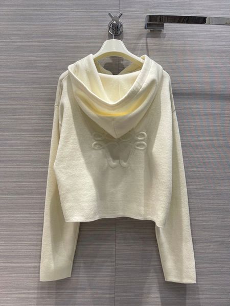 

7.29 fashion back letter hooded drawstring zipper wool knitted cardigan women's sweaters, White;black