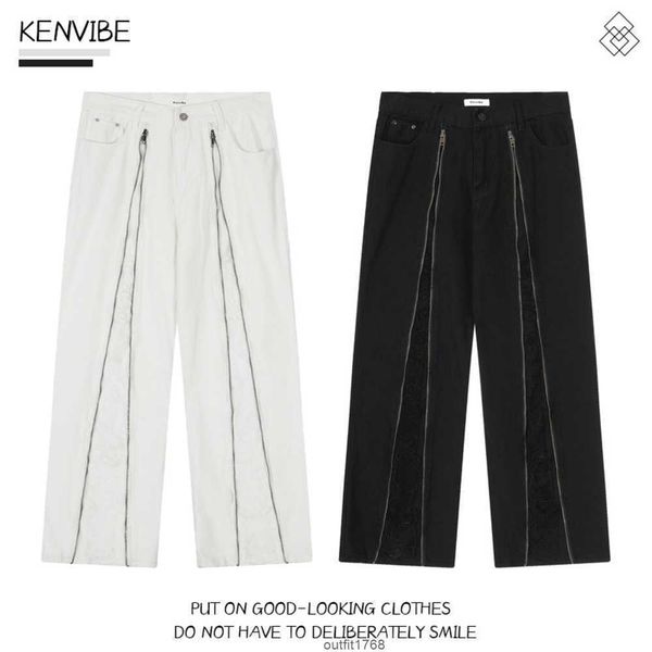 

kenvibe zipper jeans straight long pants summer new, Blue