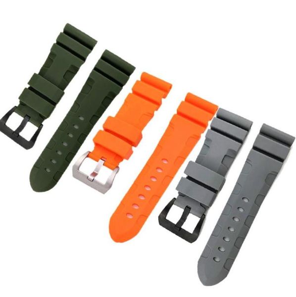 

24 26mm buckle 22mm men watch bands black grey orange green diving silicone rubber strap sport bracelet stainless steel pin buck2281948, Black;brown