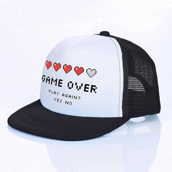 

gamers baseball cap game over play again yes or no breathable snapback hat pixels games enthusiast fans mesh hiphop hats yf153, Blue;gray