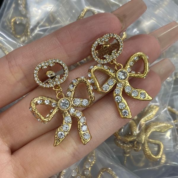 

vintage designers crystal rhinestone letter ear stud geometric butterfly 18k gold plating bow earring wedding party jewelry accessories with, Golden;silver