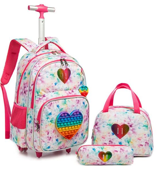 

backpacks children 3pcs schoolbag set with wheels school trolley bag with lunch bag school rolling backpack set wheeled backpack for girls 2