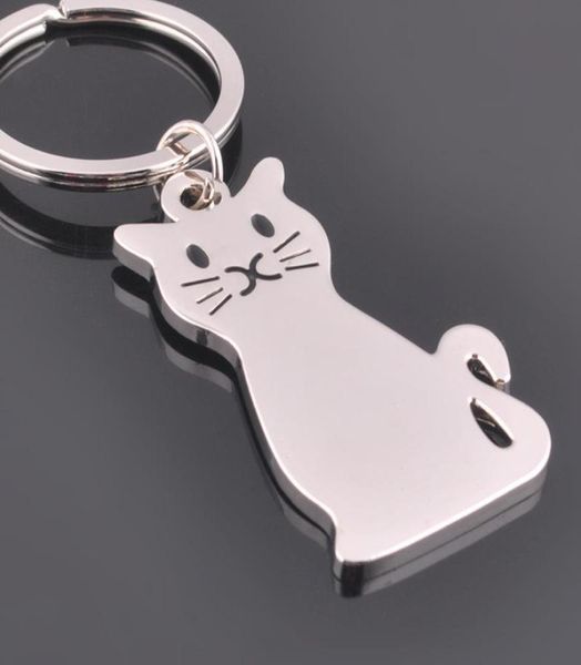 

10pcslot metal cat keychains rings animal key chains car key holder pendant women bag charms key rings silver color9334429, Slivery;golden
