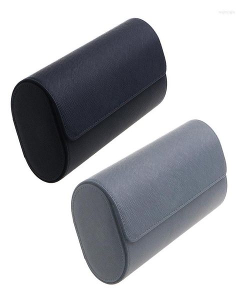 

watch boxes handmade genuine leather rolls box travel roll with velvet wristwatch holder rings display case men adult3617030, Black;blue
