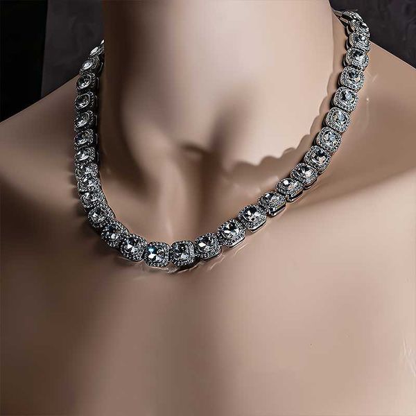 

american hip-hop with rock candy necklace for men and women's trendy street ruffians handsome jumpers essential full diamond cuban thic, Silver