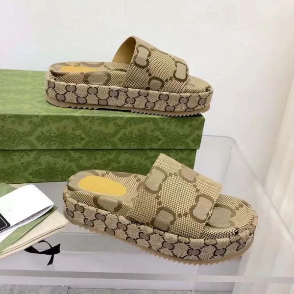 

designer sandal fashion thick sole slipper brand women's slide sandal with lnterlocking g indoor home lovely sunny beach man woman qigy, Black