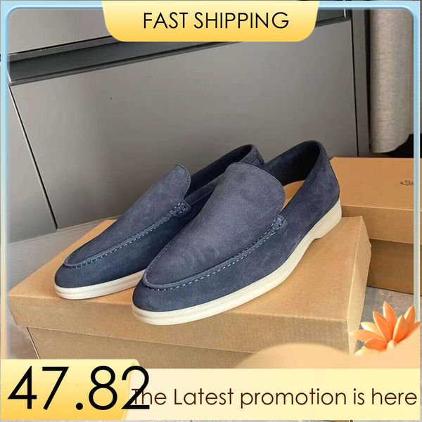

men's casual shoes lp loafers flat low suede cow leather oxfords loros&piana moccasins summer walk comfort loafer slip on loafer, Black