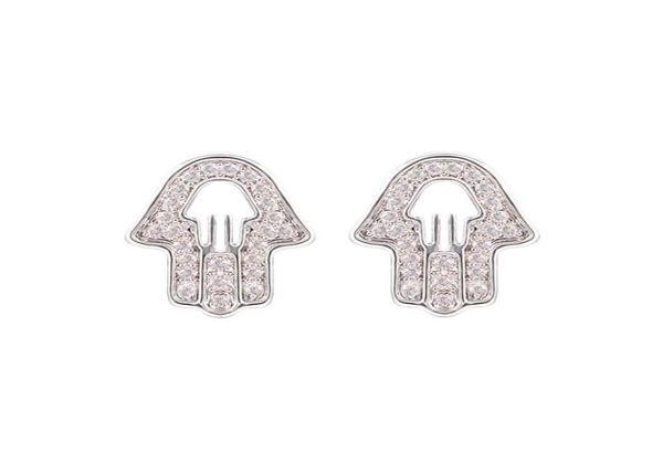 

fashion hand hollow design stud earrings cz micro pave white rhinestone cubic zircon stud earring for women jewelry bridal wedding5646226, Golden;silver