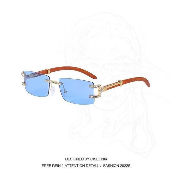 

52% off wholesale of sunglasses ciseonik american new vintage wooden leg frameless diamond sunglasses for men and women, White;black
