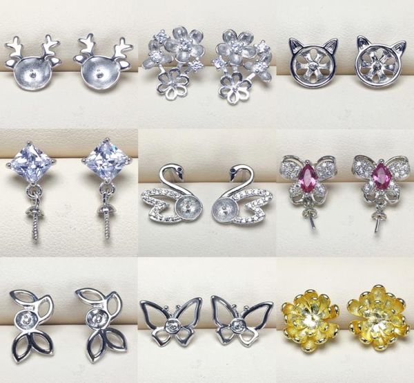 

pearl stud earrings settings s925 silver earrings setting pearl earring for women girl mounting earring blank diy wedding gift 9 p7843682, Slivery;crystal