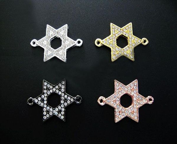 

40pcs mixed plated sideways crystal rhinestones star of david metal bracelets connector charm beads6467976, Black