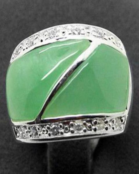 

natural green jade 22x16mm silver marcasite ring size 789105216782