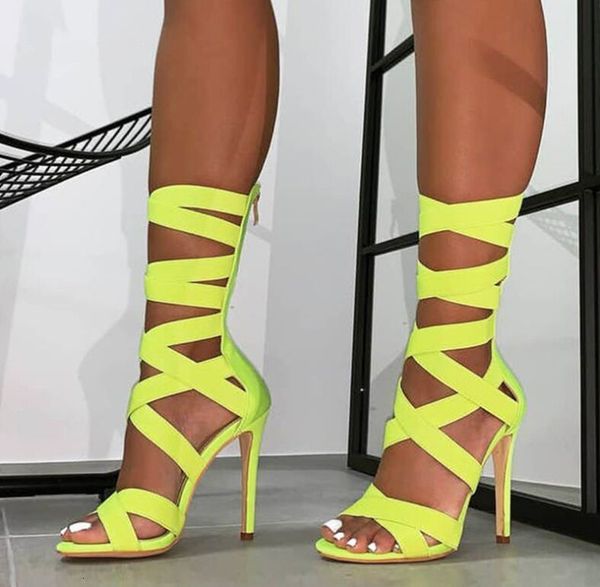 

dress shoes autumn fashion fluorescent green stretch fabric zipper women sandals peep toe high heels hollow out ankle boots sandals 230729, Black