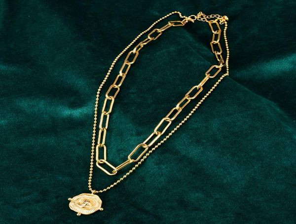 

titanium steel layered portrait coin pendan necklace set chunky thick cuban link chains choker necklaces for women goth jewlery y16715964, Silver