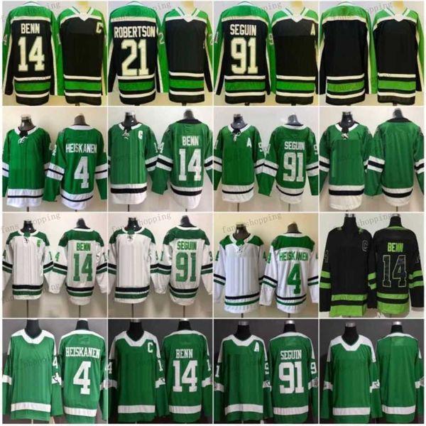 

2022 reverse retro 14 jamie benn hockey jerseys 91 tyler seguin 4 miro heiskanen winter classic stitched jersey green 21 jason robertson 2.0, Black;red