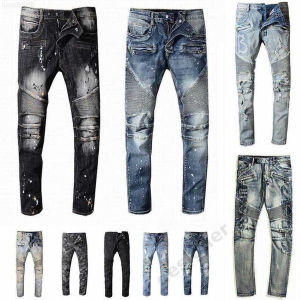 

denim jeans mens designer jean distressed ripped biker slim fit motorcycle bikers for men s fashion mans black pantsiw8t, Blue