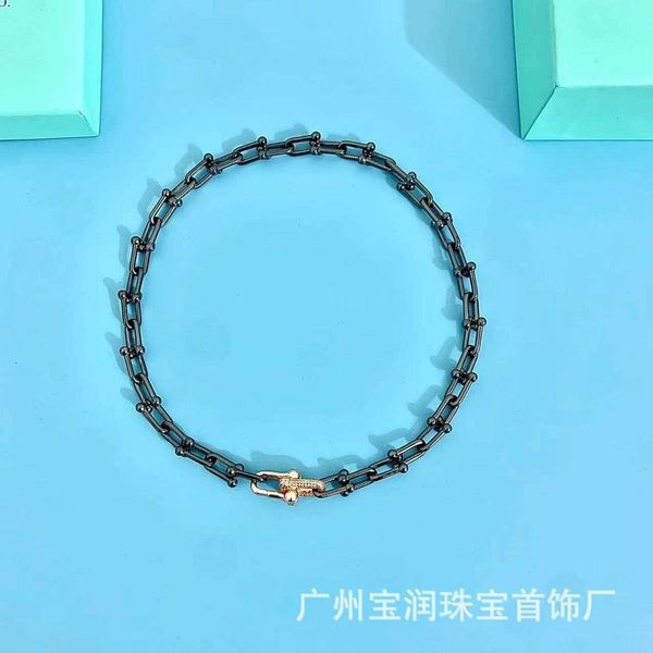 

tiffay hardwear series u-shaped horseshoe diamond black gold necklace fashion s925 sterling silver