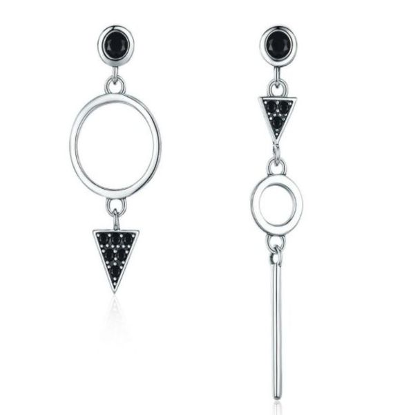 

yiziy new trendy 925 sterling silver black cz triangle round geometric asymmetry drop earrings vse1541315828, Golden;silver