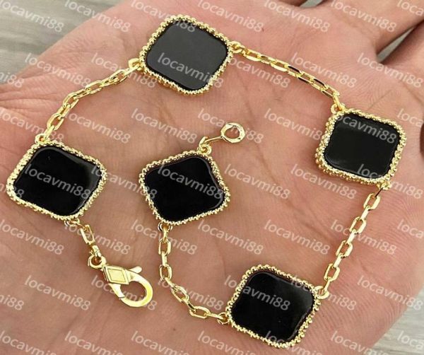 

fashion classic 4 four leaf clover charm bracelets bangle chain 18k gold agate shell valentine039s day for women girl wedding j7155229, Golden;silver