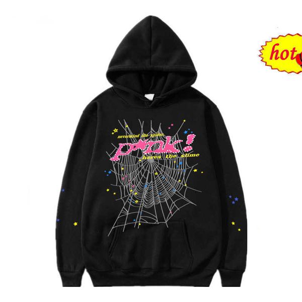 

men's hoodies sweatshirts mens sp5der hoodies young thug angel woman fashion 555555 letters sweatshirts casual spider web hoodie puff p, Black