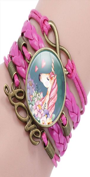 

unicorn horse bracelets handmade multi layers leather glass cabochon charm pendant wrist bracelet bangle jewelry1809056, Golden;silver