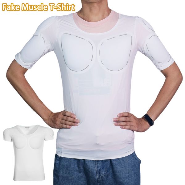 

Sponge Man Cosplay Fake Muscle T-Shirt Arm Chest Belly Muscle Shaper Invisible Abdominal Pad Corset Top Undershirts Simulation, Shoulder chest black