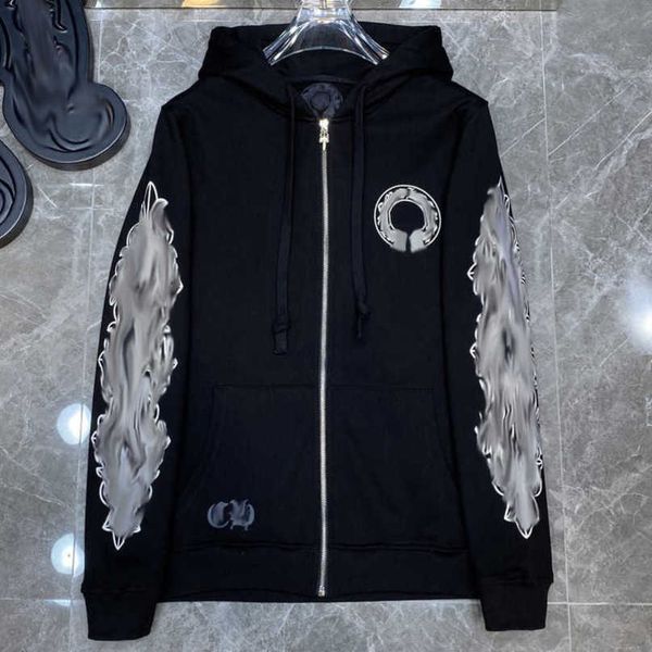 

luxury men's fashion jackets hoodies brand ch sweatshirts designers zipper hooded sweater men women casual pullover sanskrit horseshoe, Black